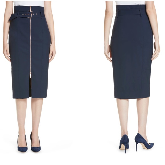Navy Ted Baker Kaara Belted Pencil Midi Skirt